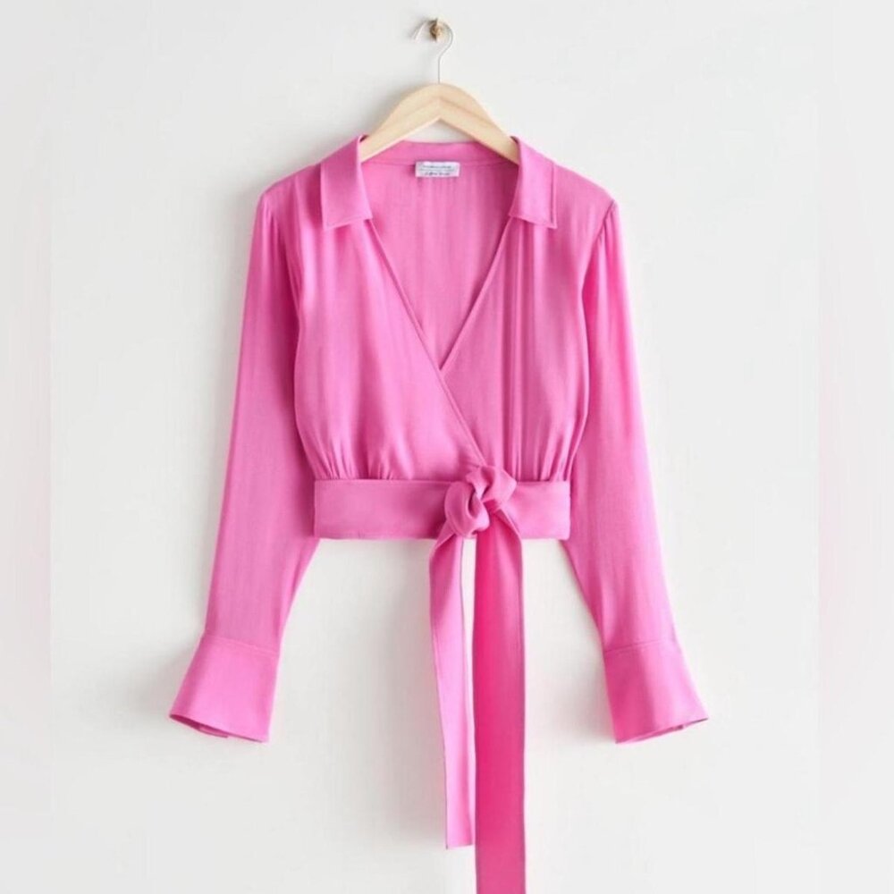 & Other Stories Pink Belted Blouse Shirt Top Long Sleeve